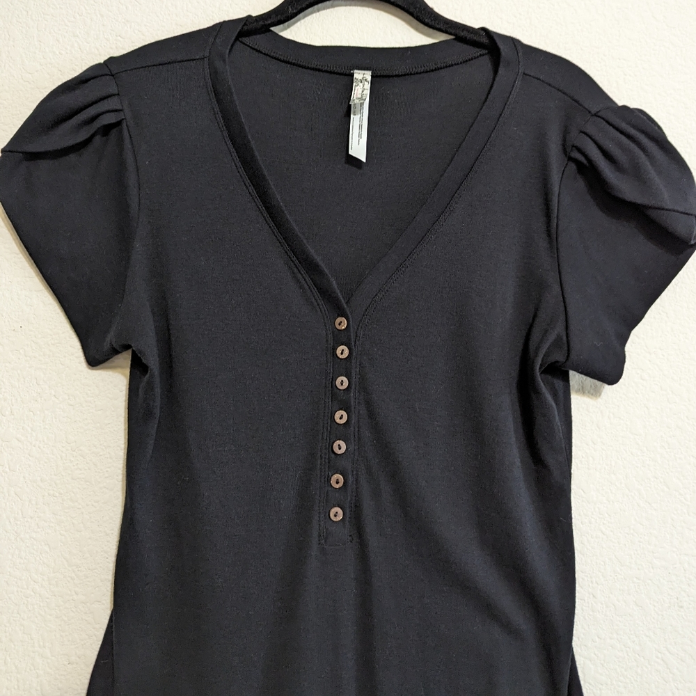Intimately Free People Black Mia Button-Up V-Neck Short Sleeve Bodysuit Size L - Picture 5 of 8